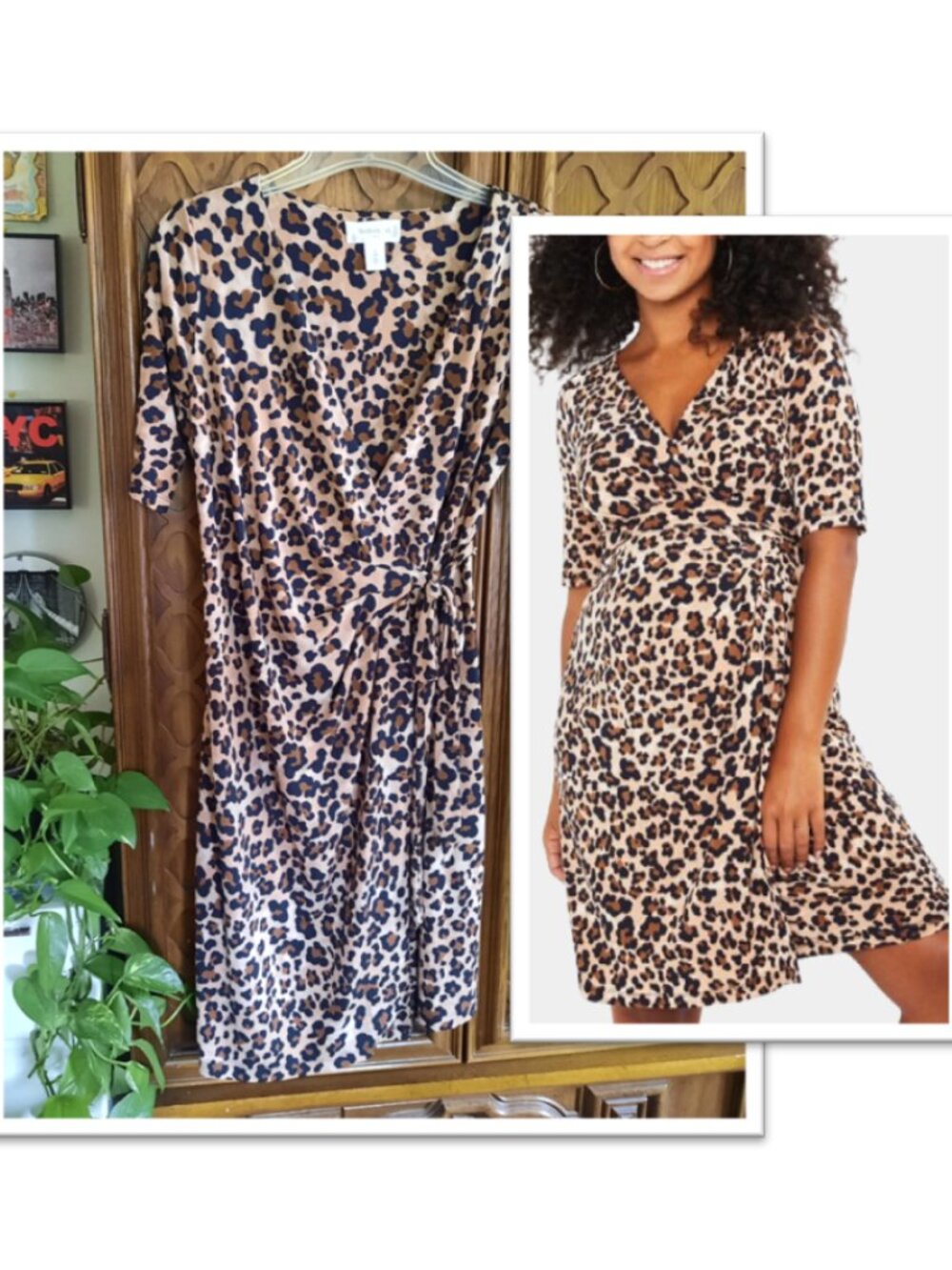 MOTHERHOOD MATERNITY Waist-Tie Surplice Maternity Dress - Animal Leopard Print